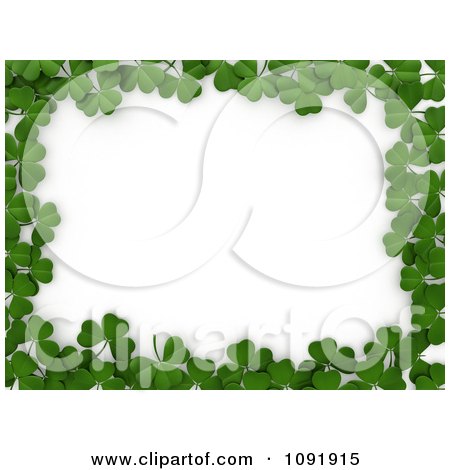 Clipart 3d Border Of St Patricks Day Clovers Over White Copyspace - Royalty Free CGI Illustration by BNP Design Studio