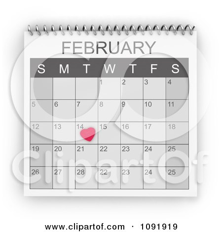Clipart 3d Pink Heart On A Valentines Day February Calendar - Royalty Free CGI Illustration by BNP Design Studio