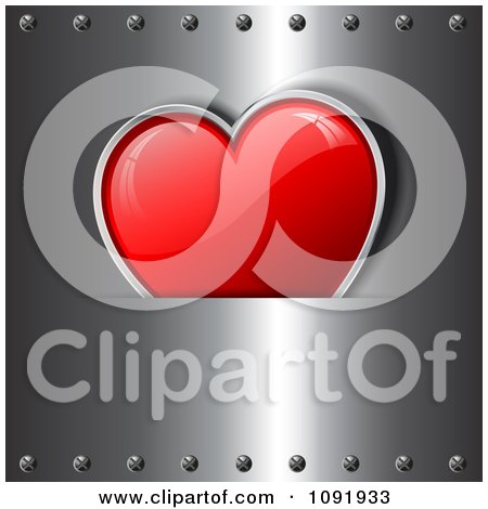 Clipart 3d Red Shiny Heart Tucked In A Metal Sleeve With Rivets - Royalty Free Vector Illustration by KJ Pargeter