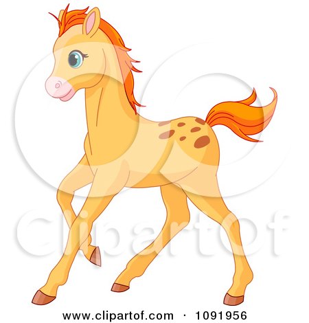 Clipart Cute Orange Pony Running - Royalty Free Vector Illustration by Pushkin