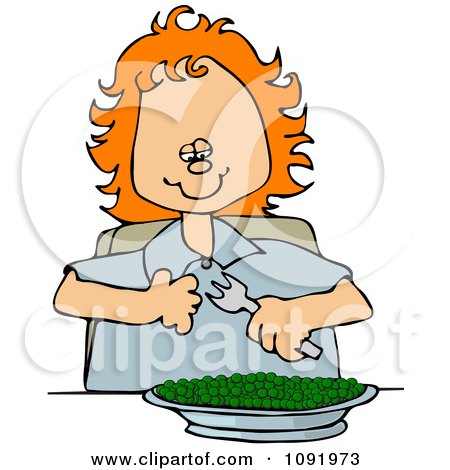 Clipart Happy Red Haired Girl Eating A Bowl Of Peas - Royalty Free Vector Illustration by djart