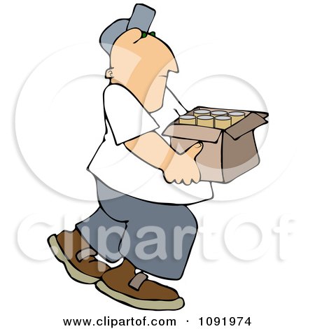 Clipart Man Carrying A Box Of Cans For Recycling - Royalty Free Vector Illustration by djart