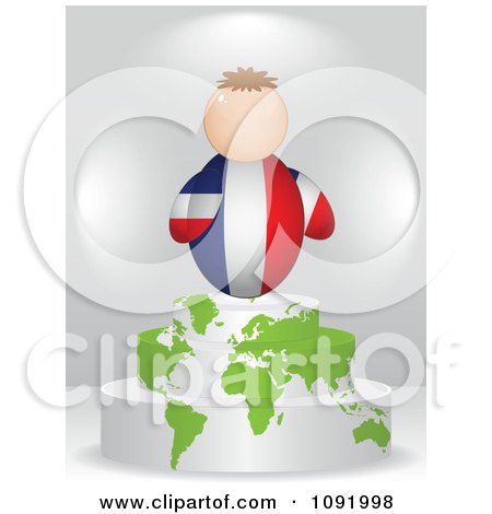 Clipart 3d French Flag Person On An Atlas Podium - Royalty Free Vector Illustration by Andrei Marincas