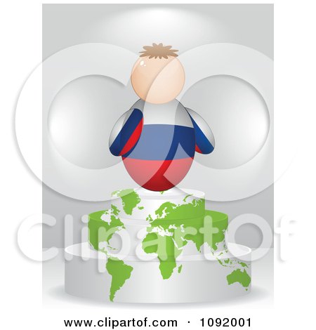 Clipart 3d Russian Flag Person On An Atlas Podium - Royalty Free Vector Illustration by Andrei Marincas