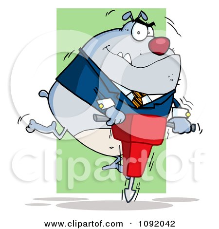 Clipart Gray Bulldog Using A Jackhammer - Royalty Free Vector Illustration by Hit Toon