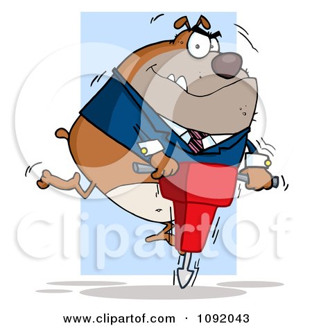 Clipart Tan Bulldog Using A Jackhammer - Royalty Free Vector Illustration by Hit Toon