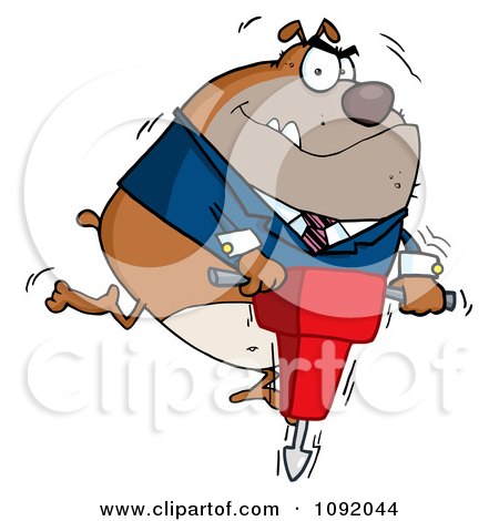 Clipart Tan Bulldog Vibrating With A Jackhammer - Royalty Free Vector Illustration by Hit Toon