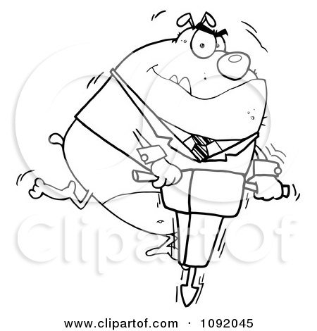 Clipart Outlined Bulldog Vibrating With A Jackhammer - Royalty Free Vector Illustration by Hit Toon