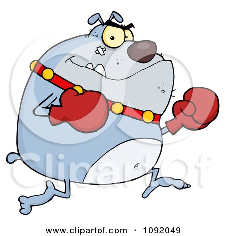 Clipart Gray Bulldog Boxer With Red Gloves - Royalty Free Vector Illustration by Hit Toon