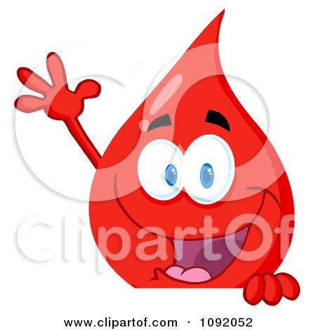 Clipart Blood Guy Waving Over A Blank Sign - Royalty Free Vector Illustration by Hit Toon
