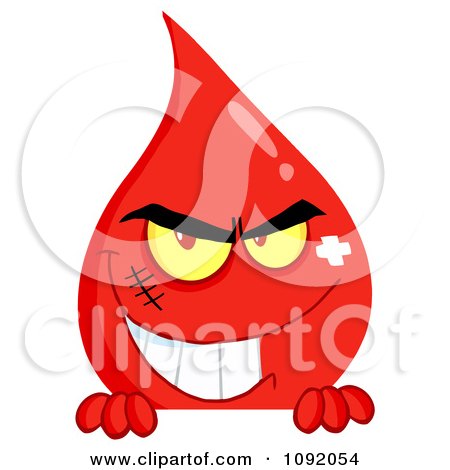 Clipart Evil Blood Guy Grinning Over A Blank Sign - Royalty Free Vector Illustration by Hit Toon