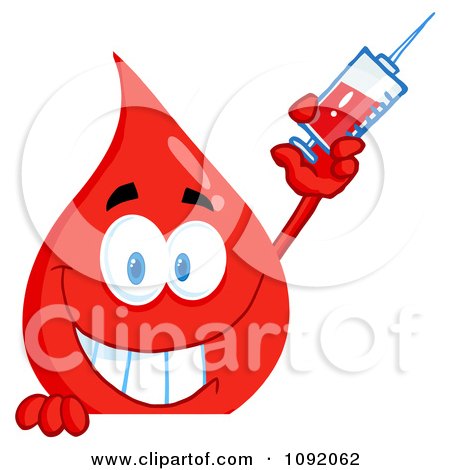 Clipart Blood Guy Holding A Syringe Over A Blank Sign - Royalty Free Vector Illustration by Hit Toon