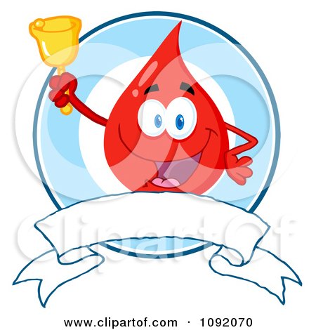 Clipart Blood Guy Ringing A Bell Over A Blank Banner - Royalty Free Vector Illustration by Hit Toon