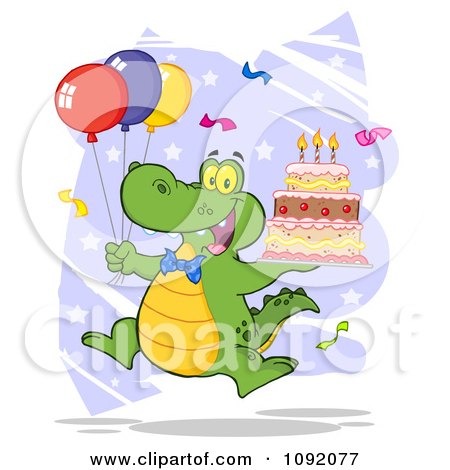 Clipart Party Alligator With Balloons And A Birthday Cake - Royalty Free Vector Illustration by Hit Toon