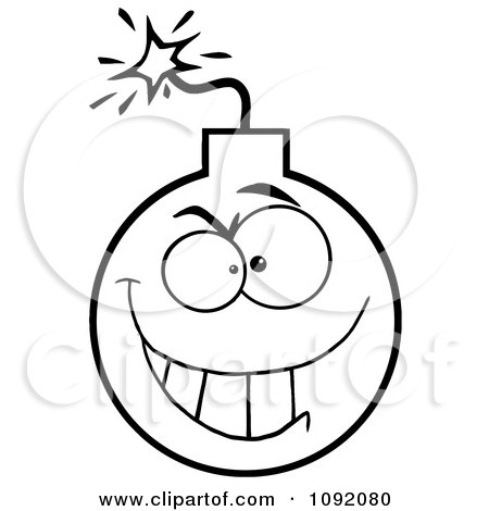 Clipart Outlined Evil Bomb Character - Royalty Free Vector Illustration by Hit Toon