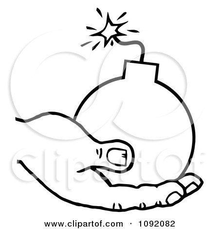 Clipart Outlined Terrorist Hand Holding A Bomb - Royalty Free Vector Illustration by Hit Toon