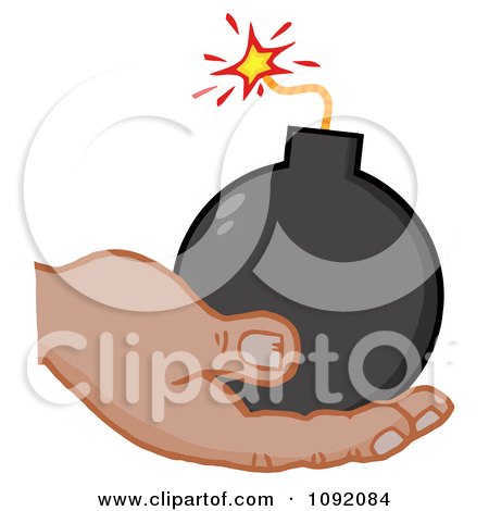 Clipart Dark Skinned Terrorist Hand Holding A Bomb - Royalty Free Vector Illustration by Hit Toon