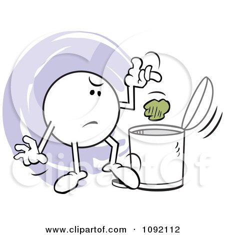 Clipart Moodie Character Scowling And Tossing Garbage In The Trash Can - Royalty Free Vector Illustration by Johnny Sajem