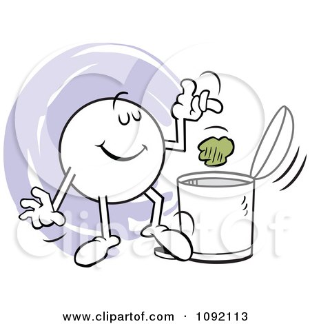 Clipart Moodie Character Tossing Garbage In The Trash Can - Royalty Free Vector Illustration by Johnny Sajem