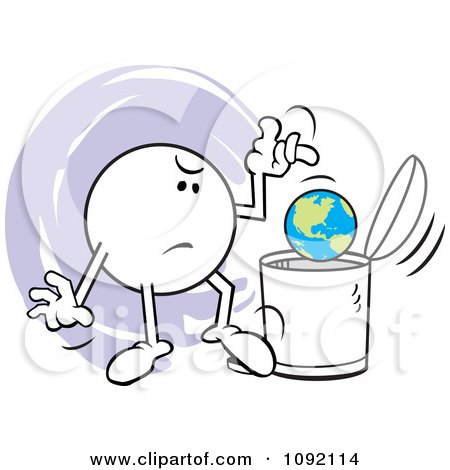 Clipart Moodie Character Tossing A Globe In The Trash Can - Royalty Free Vector Illustration by Johnny Sajem