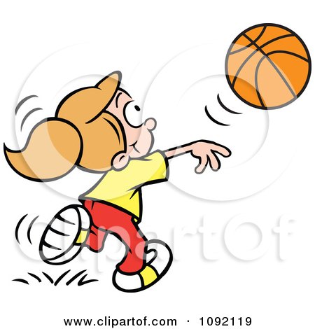 Clipart Athletic Girl Tossing A Basketball - Royalty Free Vector