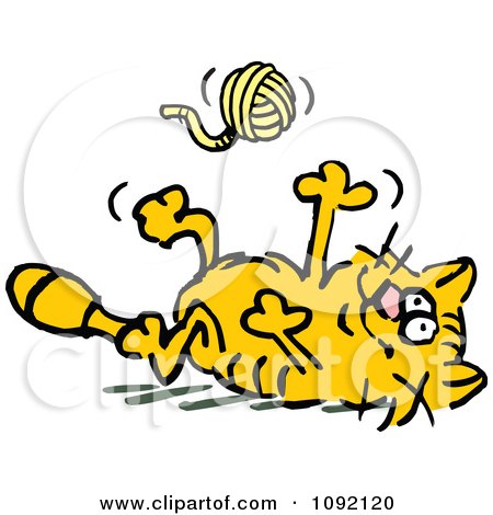 Clipart Frisky Orange Cat Tossing And Playing With A Ball Of Yarn - Royalty Free Vector Illustration by Johnny Sajem