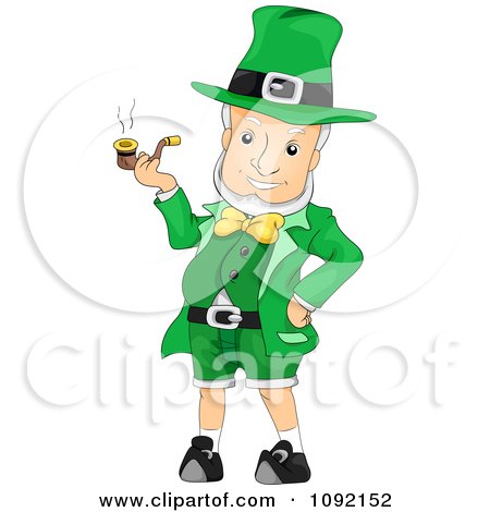 Clipart Cheery Leprechaun Smoking A Pipe - Royalty Free Vector Illustration by BNP Design Studio