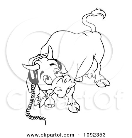 Clipart Outlined Cow Wearing Headphones - Royalty Free Vector Illustration by dero