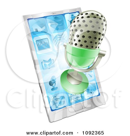 Clipart 3d Retro Microphone Emerging From A Cell Phone - Royalty Free Vector Illustration by AtStockIllustration