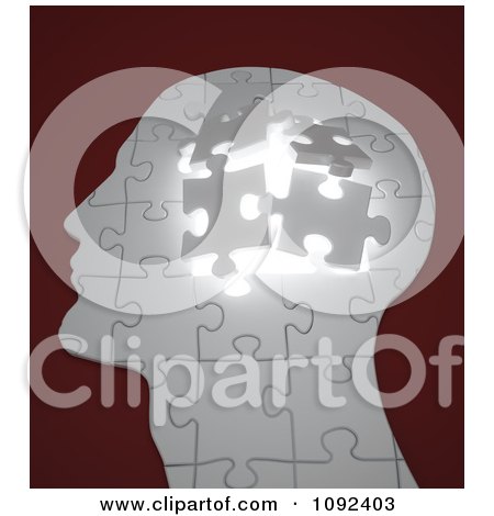 Clipart 3d Human Puzzle Piece Profiled Head With Glowing Light - Royalty Free CGI Illustration by Mopic