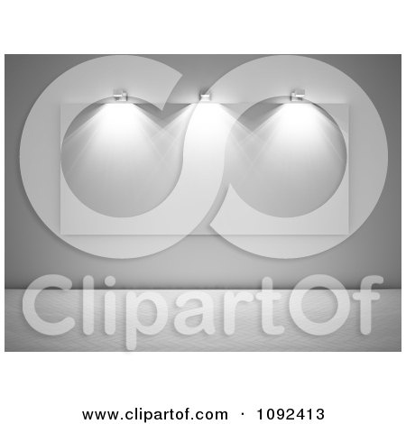 Clipart 3d Gallery Lights Shining Down On A Large Blank Canvas - Royalty Free CGI Illustration by Mopic