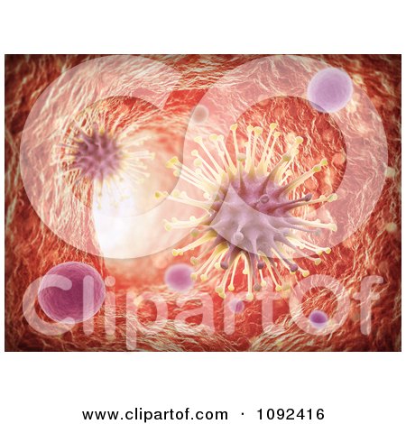 Clipart 3d Blood Vessel Interior With Viruses And Cells - Royalty Free CGI Illustration by Mopic