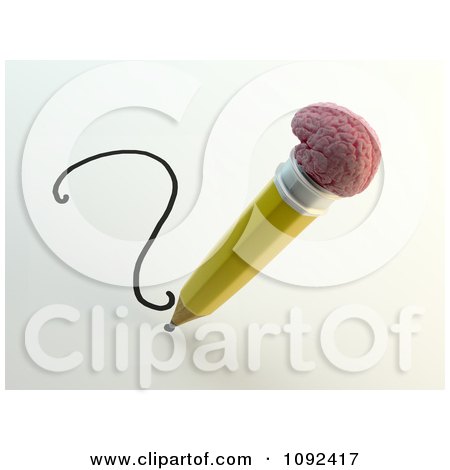 Clipart 3d Brain Pencil Writing A Question Mark - Royalty Free CGI Illustration by Mopic