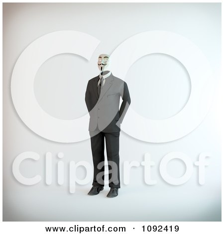 Clipart 3d Man Wearing An Anonymous Hacker Mask - Royalty Free CGI Illustration by Mopic