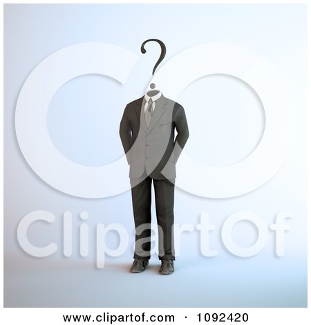 Clipart 3d Business Man With A Question Mark Head - Royalty Free CGI Illustration by Mopic