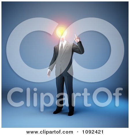 Clipart 3d Businessman With A Glowing Light Bulb Head - Royalty Free CGI Illustration by Mopic