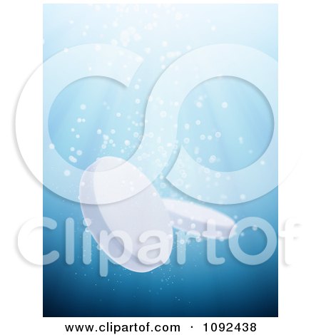 Clipart 3d Fizzy Tablets Sinking In Water - Royalty Free CGI Illustration by Mopic