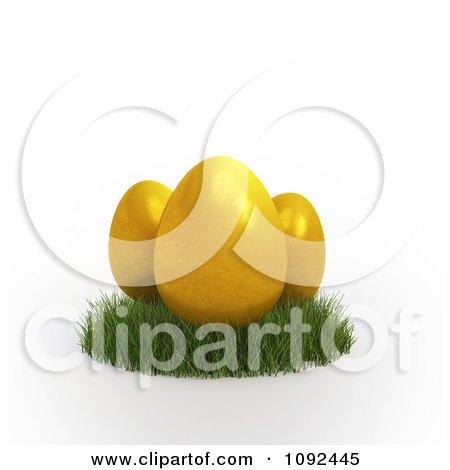 Clipart 3d Golden Easter Eggs In Grass - Royalty Free CGI Illustration by Mopic