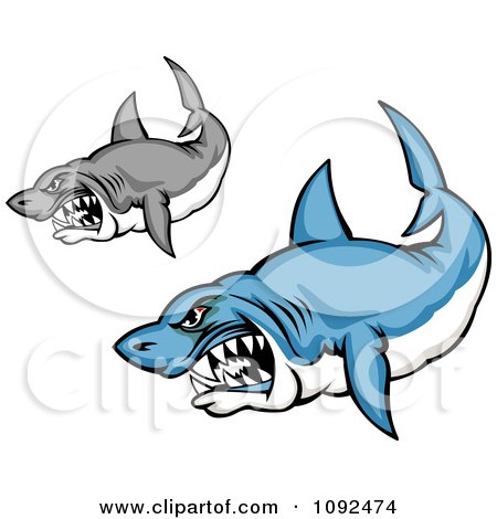 Clipart Blue And Grayscale Sharks - Royalty Free Vector Illustration by Vector Tradition SM
