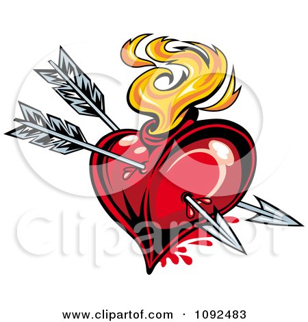 Clipart Two Cupid Arrows Piercing A Fiery Heart - Royalty Free Vector Illustration by Vector Tradition SM