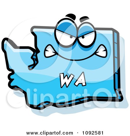 Clipart Mad Blue Washington State Character - Royalty Free Vector Illustration by Cory Thoman