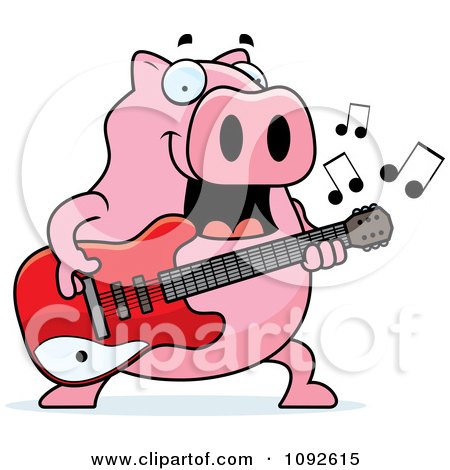 Clipart Chubby Pig Guitarist - Royalty Free Vector Illustration by Cory Thoman