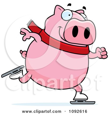 Clipart Chubby Pig Ice Skating - Royalty Free Vector Illustration by Cory Thoman