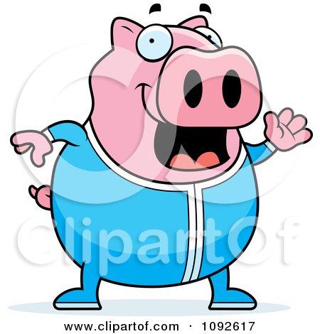 Clipart Chubby Pig Waving In Pajamas - Royalty Free Vector Illustration by Cory Thoman