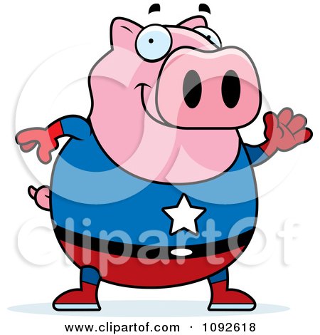 Clipart Chubby Super Pig Waving - Royalty Free Vector Illustration by Cory Thoman
