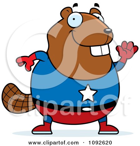Clipart Chubby Super Beaver Waving - Royalty Free Vector Illustration by Cory Thoman