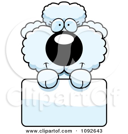 Clipart Cute White Poodle Puppy With A Sign - Royalty Free Vector Illustration by Cory Thoman