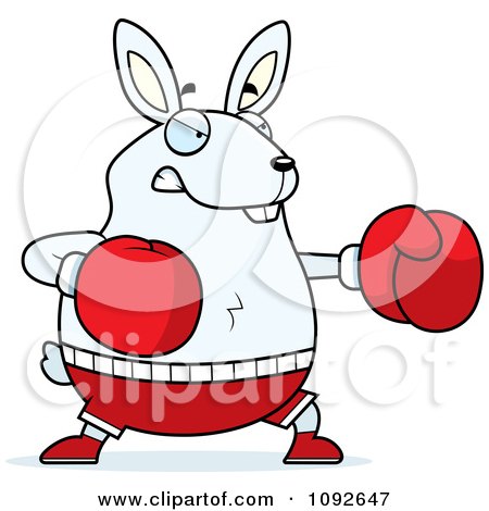 Clipart Chubby White Rabbit Boxing - Royalty Free Vector Illustration by Cory Thoman