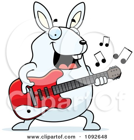 Clipart Chubby White Rabbit Guitarist - Royalty Free Vector Illustration by Cory Thoman