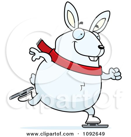 Clipart Chubby White Rabbit Ice Skating - Royalty Free Vector Illustration by Cory Thoman